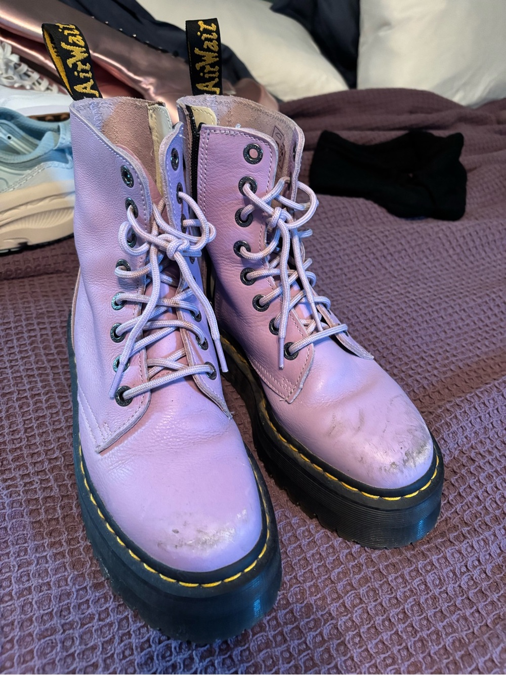 Broken in Dr. Martens Jadon Lavender 8-Eye Platform Lace-Up Boots - Picture 14 of 16